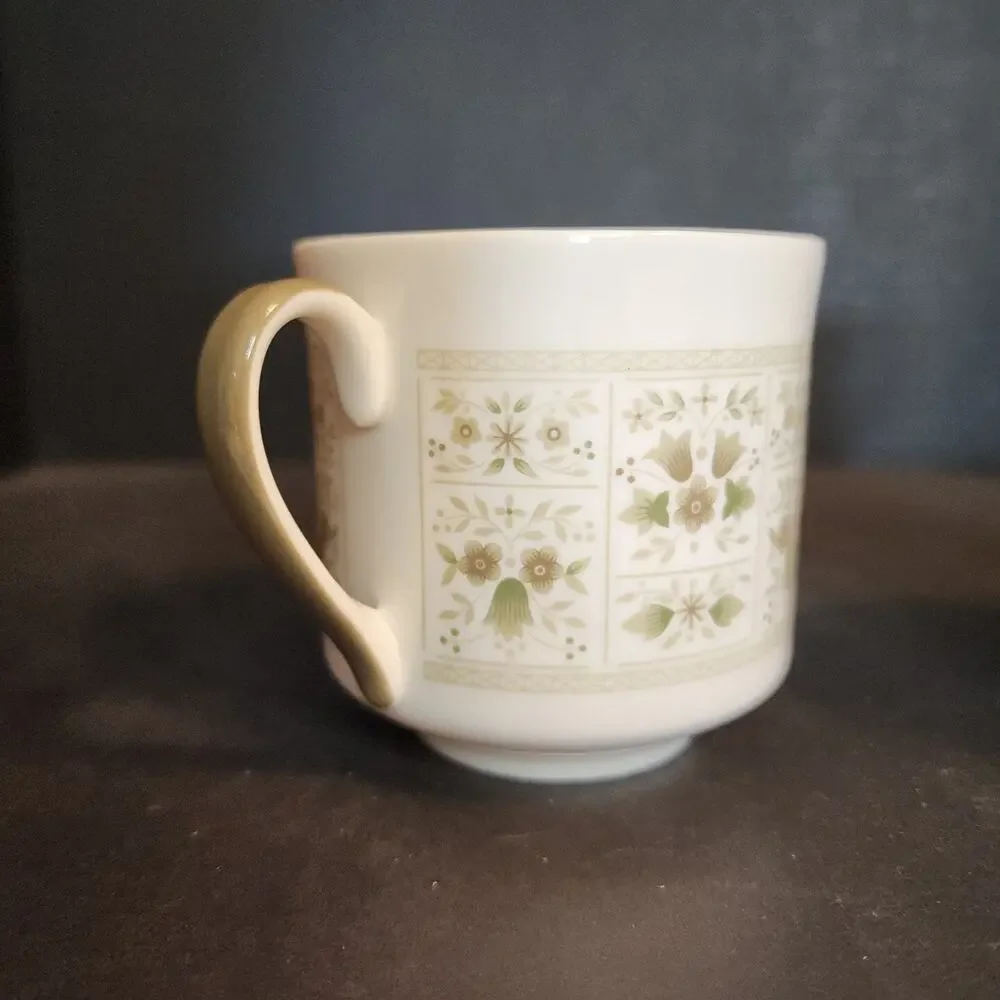 Royal Doulton Tea Coffee China Cup~Samarra~Green Tan Floral, England Set of 2